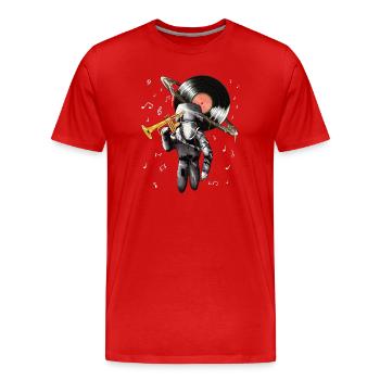 Galaktischer Musik-Astronaut mit Plattenspieler - Männer Premium Bio T-Shirt - Rot - Vorne - Damien (186cm)