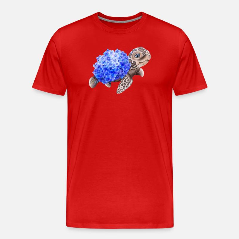Turtle with Hydrangea - Men's Premium Organic T-Shirt - red