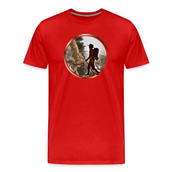 Ein Wanderer auf einem Fernwanderweg unterwegs - Männer Premium Bio T-Shirt - Rot - Vorne - Damien (186cm)