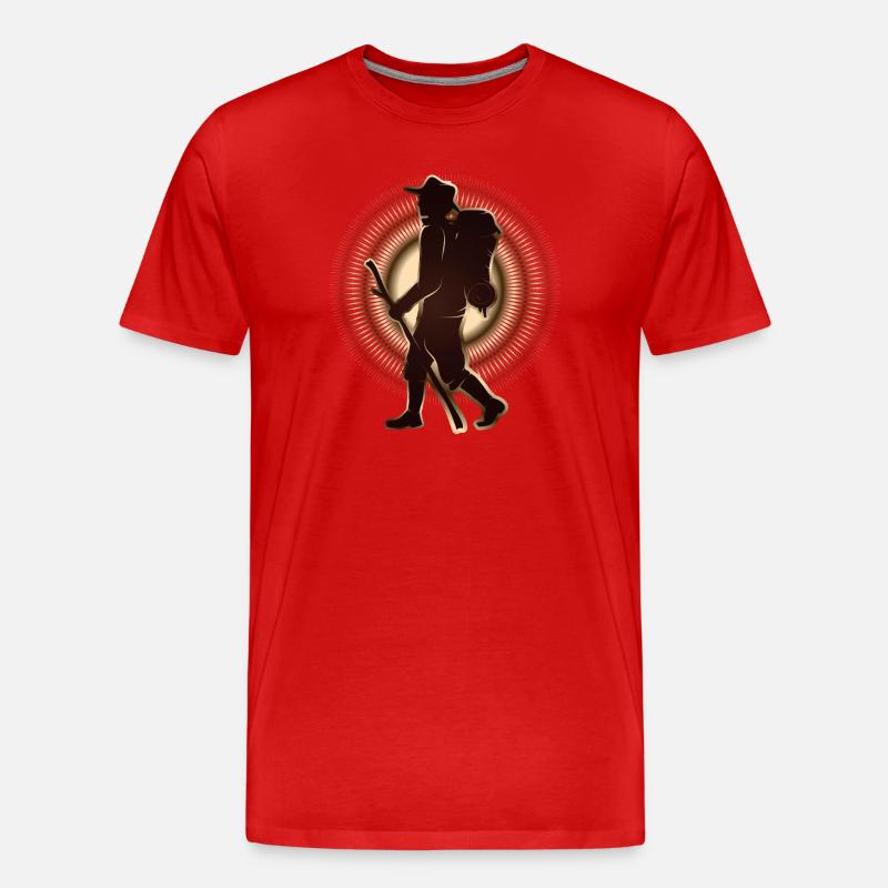 Pilger oder Wanderer mit Wanderstab & Rucksack - Männer Premium Bio T-Shirt - Rot