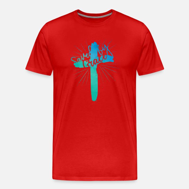 Saved by Grace - Männer Premium Bio T-Shirt - Rot