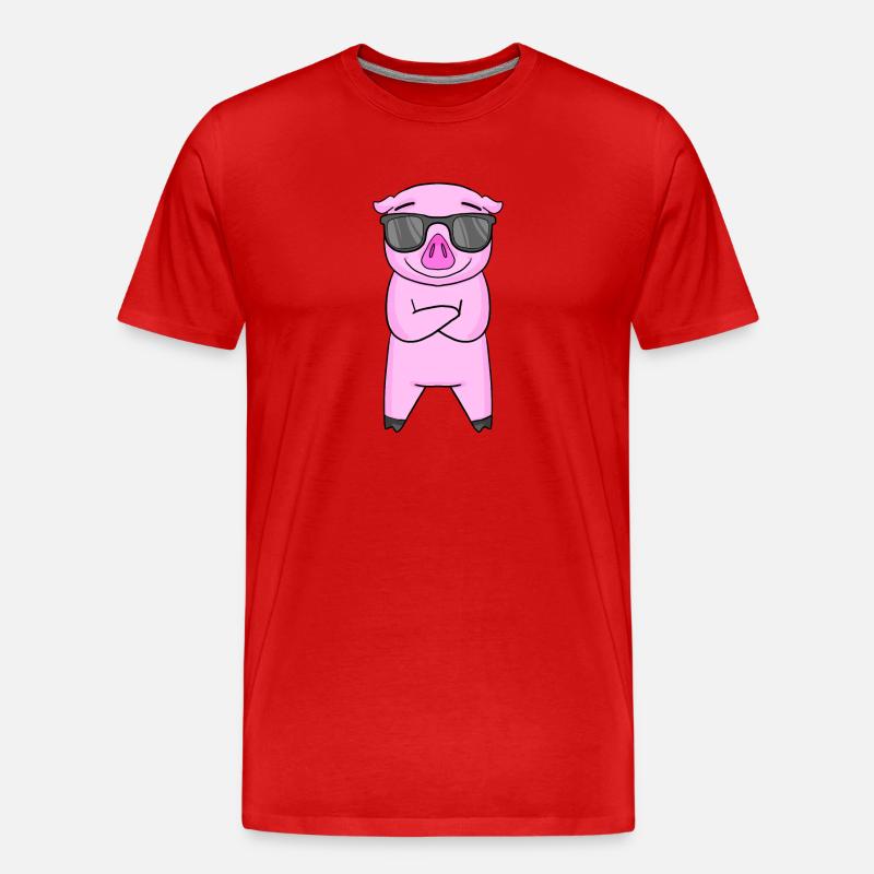 Schwein mit Sonnenbrille - Männer Premium Bio T-Shirt - Rot