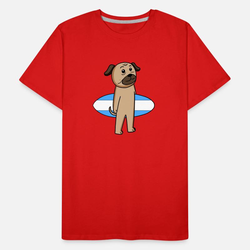 Surfboard Hund Mops Surfen Geschenk Männer Premium Bio T-Shirt