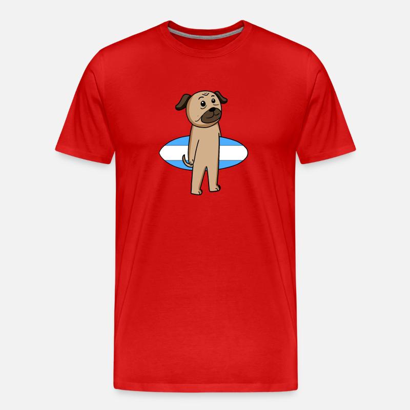 Surfboard Hund Mops Surfen Geschenk - Männer Premium Bio T-Shirt - Rot