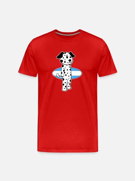 Surfboard Dog Dalmatian Surfing Gift - Men's Premium Organic T-Shirt - red