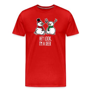 Drôle de Noël Bonhomme de neige Dessin animé Cerf Cerf - T-shirt bio Premium Homme - rouge - Devant - Damien (186cm)
