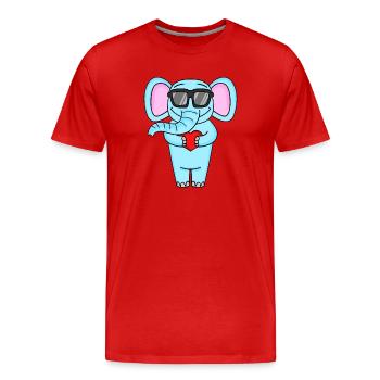 Elefant mit Sonnenbrille und Herz - Männer Premium Bio T-Shirt - Rot - Vorne - Damien (186cm)