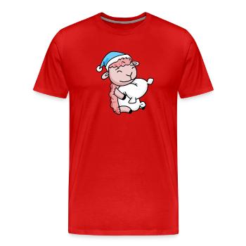 Mouton avec oreiller et bonnet de couchage - T-shirt bio Premium Homme - rouge - Devant - Damien (186cm)