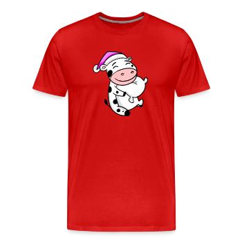 Vache avec oreiller et bonnet de couchage - T-shirt bio Premium Homme - rouge - Devant - Damien (186cm)