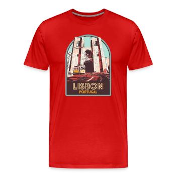Lisbon, beautiful city Portugal cathedral tram - Men's Premium Organic T-Shirt - red - Front - Damien (186cm)