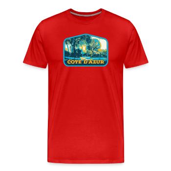 Illustrierte Ansicht der Côte d'Azur, Frankreich - Männer Premium Bio T-Shirt - Rot - Vorne - Damien (186cm)