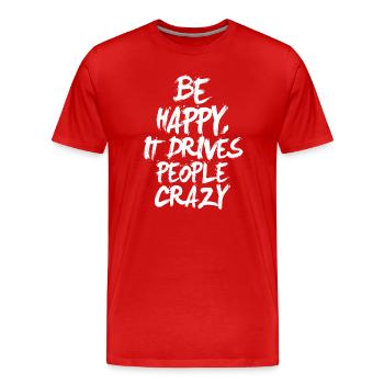 Soyez heureux (sombre) - T-shirt bio Premium Homme - rouge - Devant - Damien (186cm)
