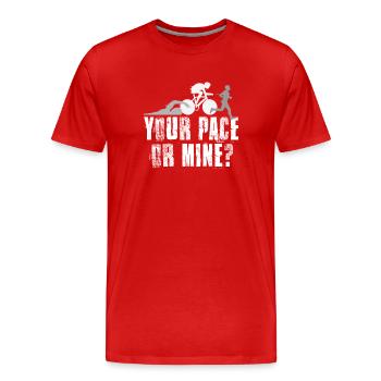 Dein Tempo Oder Meins Triathlon - Männer Premium Bio T-Shirt - Rot - Vorne - Damien (186cm)