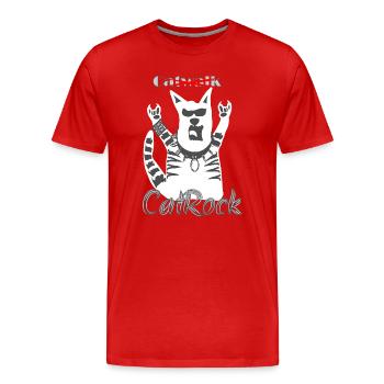 Rocker Drôle Chat Frites Fourche Heavy Metal - T-shirt bio Premium Homme - rouge - Devant - Damien (186cm)