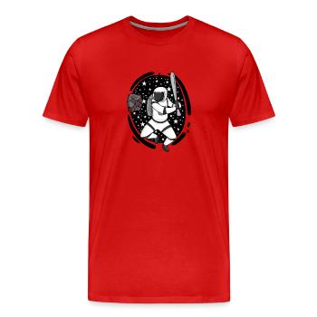 Astronaut with baseball bat in space - Men's Premium Organic T-Shirt - red - Front - Damien (186cm)