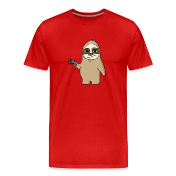 Sloth with pistol - Men's Premium Organic T-Shirt - red - Front - Damien (186cm)