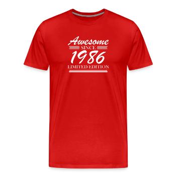 1986 - Männer Premium Bio T-Shirt - Rot - Vorne - Damien (186cm)