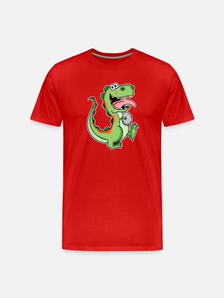 Dinosaur with Baby Dinosaur Egg - Men's Premium Organic T-Shirt - red