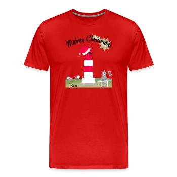 Weihnachten Leuchtturm Düne, Helgoland,Wolf - Männer Premium Bio T-Shirt - Rot - Vorne - Damien (186cm)