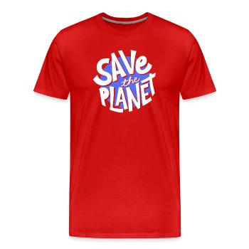 Rette den Planeten, den Planeten Erde, rette den Planeten - Männer Premium Bio T-Shirt - Rot - Vorne - Damien (186cm)