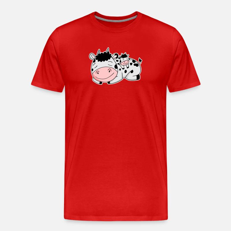 Kuh mit Baby Kuh - Männer Premium Bio T-Shirt - Rot