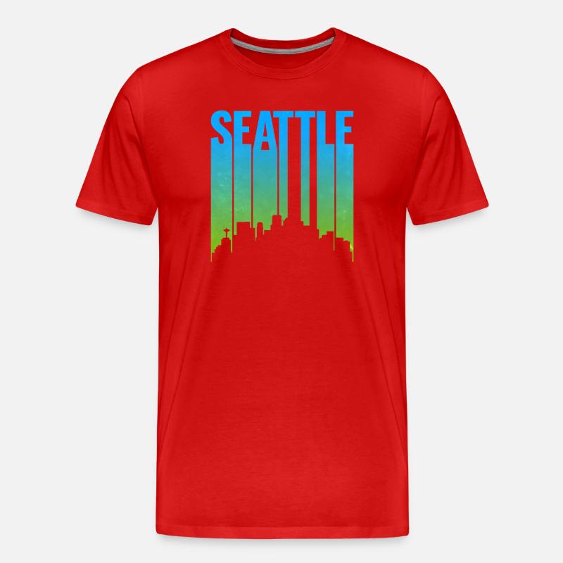 Seattle Neon Skyline Kunstdruck - Männer Premium Bio T-Shirt - Rot