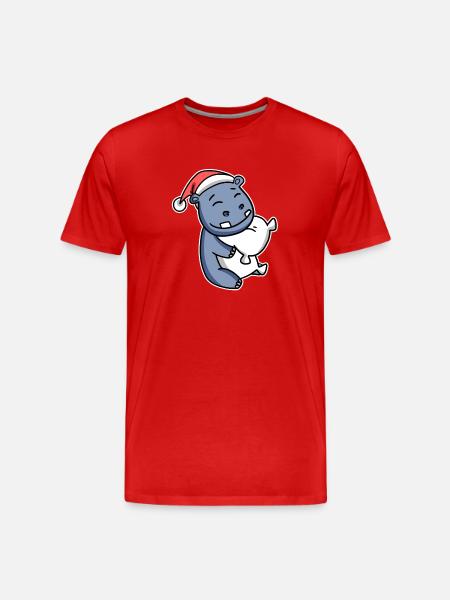 Hippopotame Noël - T-shirt bio Premium Homme - rouge