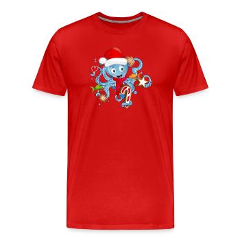 Oktopus hat Spaß und Plätzchen zu Weihnachten - Männer Premium Bio T-Shirt - Rot - Vorne - Damien (186cm)