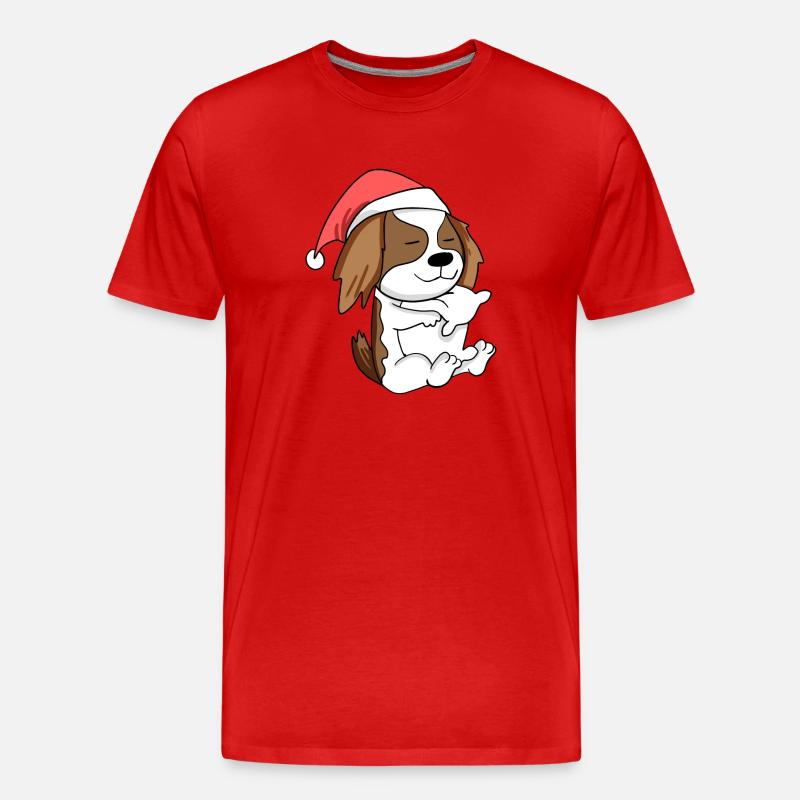 Cavalier King Charles Spaniel Chien Noël - T-shirt bio Premium Homme - rouge
