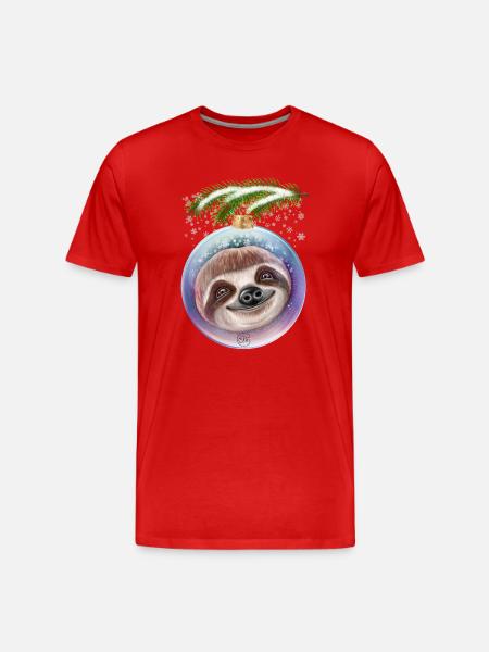 Weihnachten Faultier Schnee niedlich - Männer Premium Bio T-Shirt - Rot