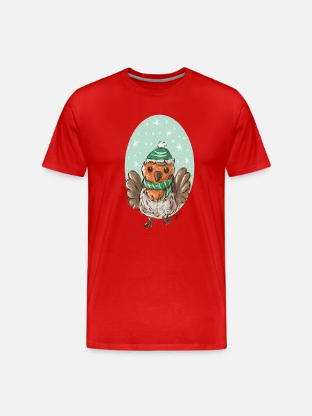 Rotkelchen mit Mütze - Männer Premium Bio T-Shirt - Rot