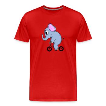 Elephant rides a bike - Men's Premium Organic T-Shirt - red - Front - Damien (186cm)