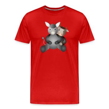 Ochse und Esel für die Weihnachtsgeschichte - Männer Premium Bio T-Shirt - Rot - Vorne - Damien (186cm)