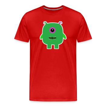 Grüner Zyklop-Monster | Niedlicher quadratischer Alien - Männer Premium Bio T-Shirt - Rot - Vorne - Damien (186cm)
