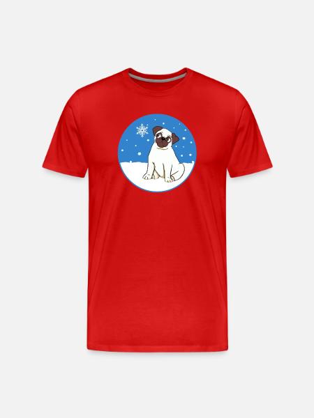 Mops im Schnee - Männer Premium Bio T-Shirt - Rot