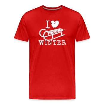 i love winter snow sleigh heart love symbol - Men's Premium Organic T-Shirt - red - Front - Damien (186cm)