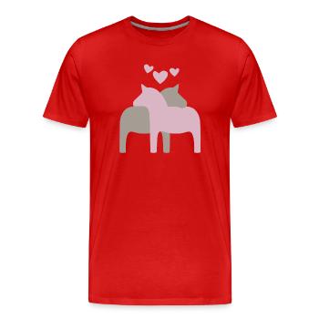 Dalapferd Herzen skandinavisch Weihnachten Liebe - Männer Premium Bio T-Shirt - Rot - Vorne - Damien (186cm)