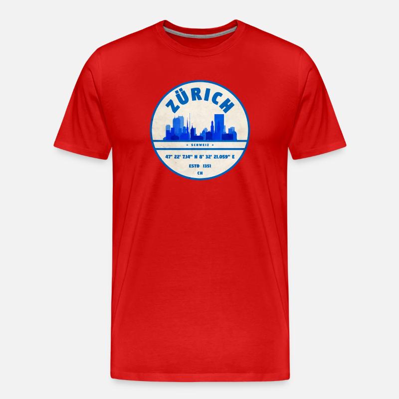 Zürich Skyline Blau Stempel - Männer Premium Bio T-Shirt - Rot