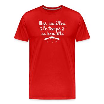 Bretagne, Bretagne humour, pluie - T-shirt bio Premium Homme - rouge - Devant - Damien (186cm)