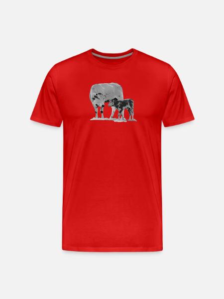 Kuh mit Kalb - Männer Premium Bio T-Shirt - Rot