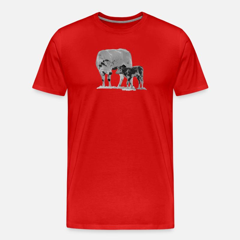 Kuh mit Kalb - Männer Premium Bio T-Shirt - Rot