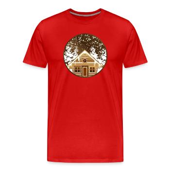 gemütliche Blockhütte im winterlichen Wald - Männer Premium Bio T-Shirt - Rot - Vorne - Damien (186cm)