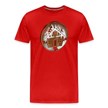 snow-covered hut in the mountains as a medallion - Men's Premium Organic T-Shirt - red - Front - Damien (186cm)