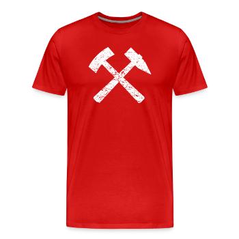 Miner's sign white mallet iron Ruhrpott ore - Men's Premium Organic T-Shirt - red - Front - Damien (186cm)