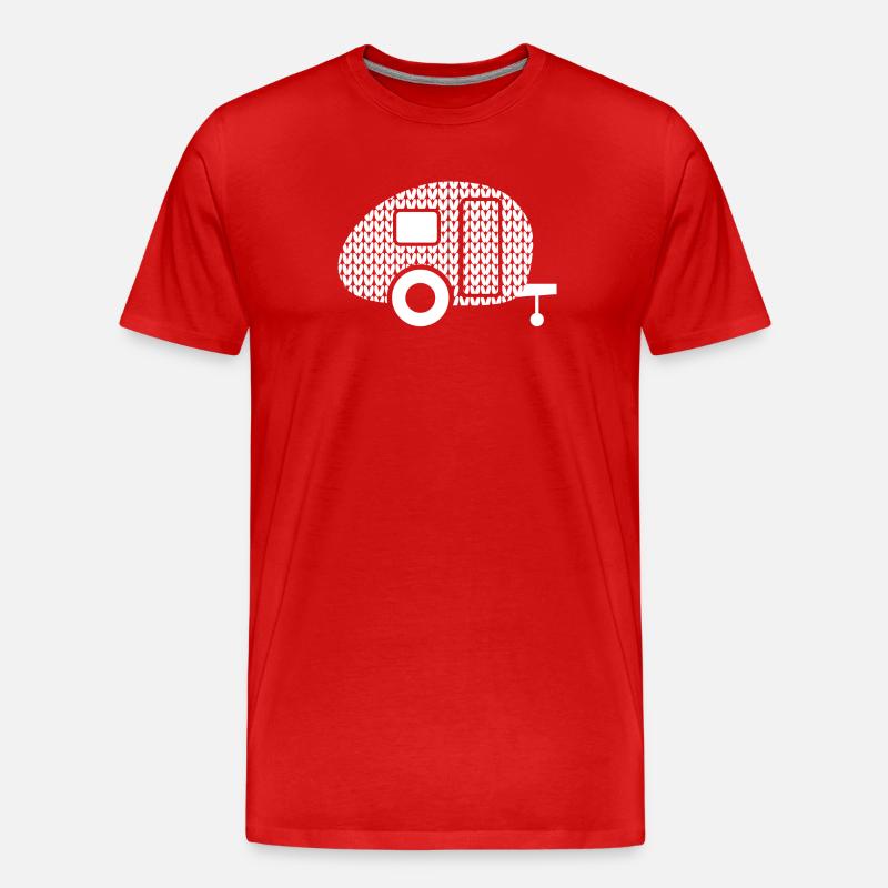 Caravan Camping Strickmuster Winter Wohnwagen - Männer Premium Bio T-Shirt - Rot