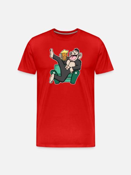 Funny monkey drinks beer - Men's Premium Organic T-Shirt - red