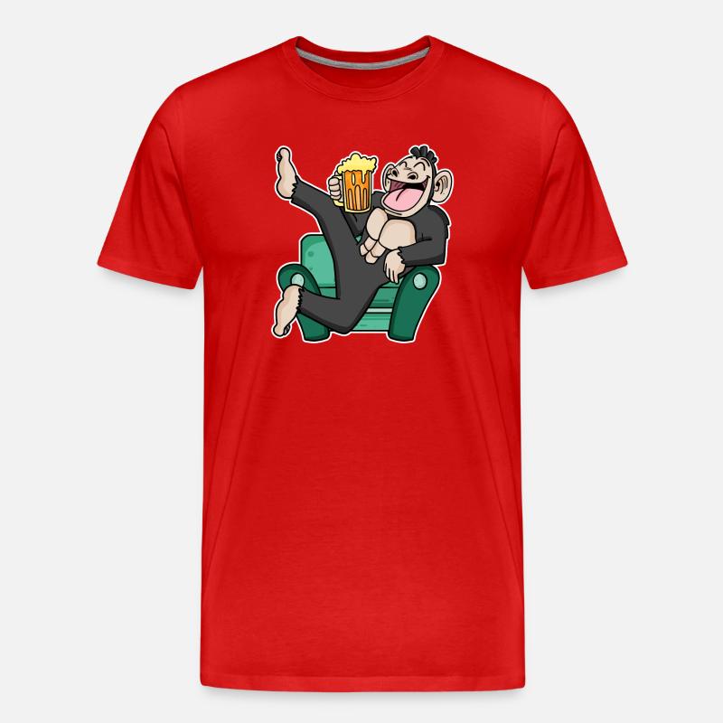 Funny monkey drinks beer - Men's Premium Organic T-Shirt - red