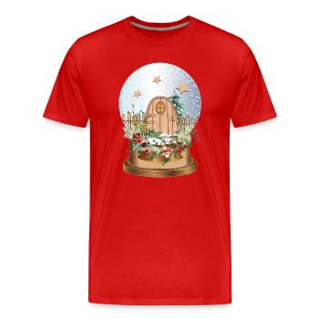 nostalgic snow globe with elves door - Men's Premium Organic T-Shirt - red - Front - Damien (186cm)