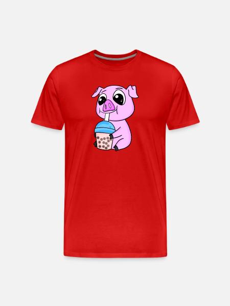 Pork Bubble tea Motif - Men's Premium Organic T-Shirt - red