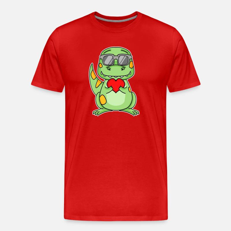 Dinosaurier mit Herz - Liebe Romantisch - Männer Premium Bio T-Shirt - Rot